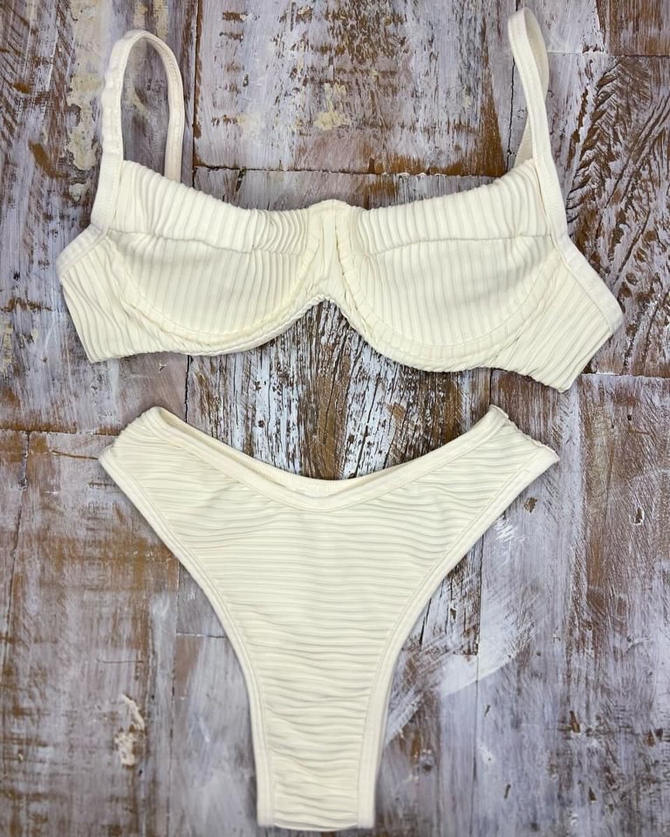 Top Bikini Meia-Taça Off-White White Textured