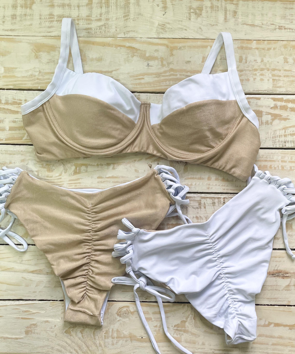 Bikini Meia-Taça Plus Size Beige CaneladoWhite