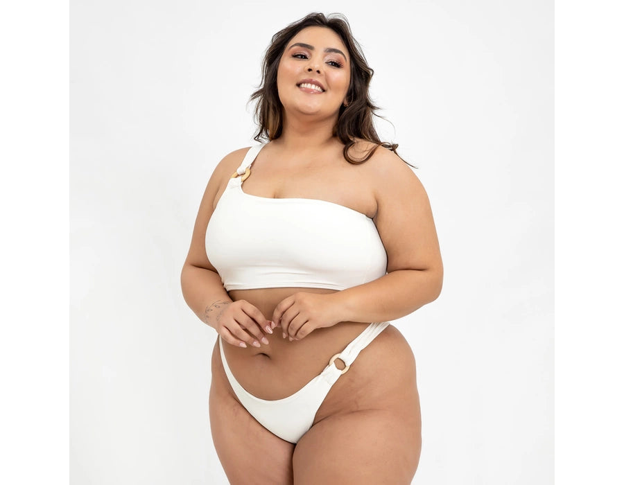 Bikini Um Ombro Só Off-White White Plus Size