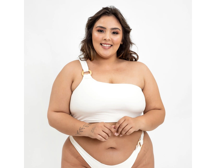Bikini Um Ombro Só Off-White White Plus Size