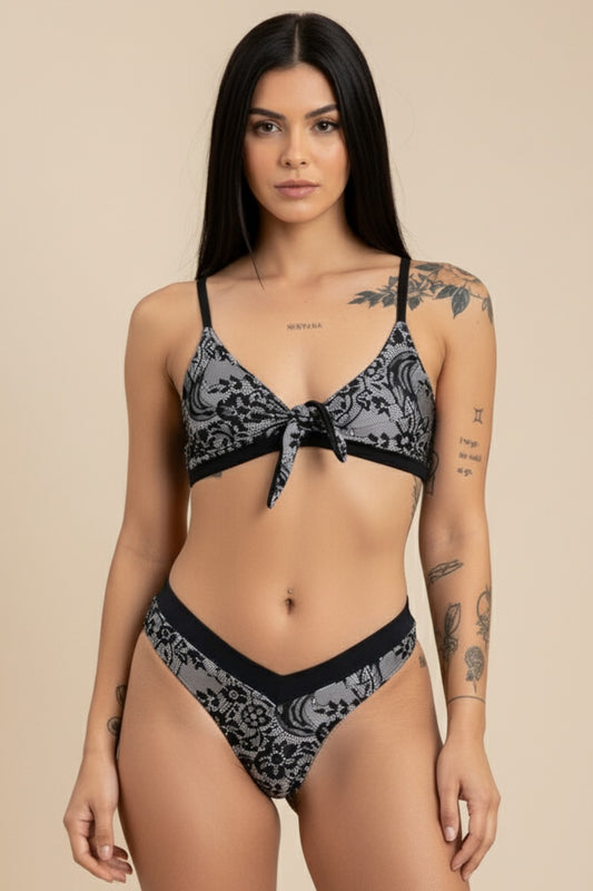 Black & Grey Floral Bikini