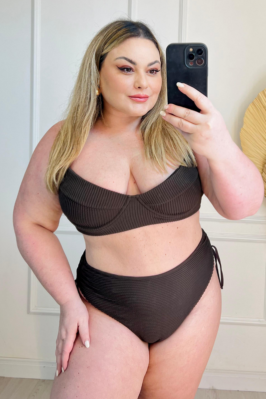 Bikini Meia-Taça Plus Size Brown Textured