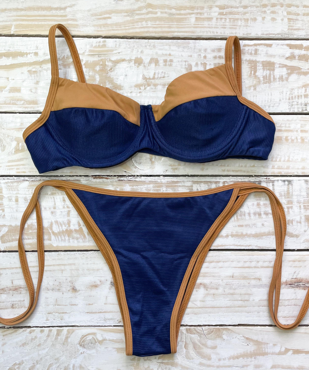 Bikini Meia-Taça NavyBrown with Bottom Tie