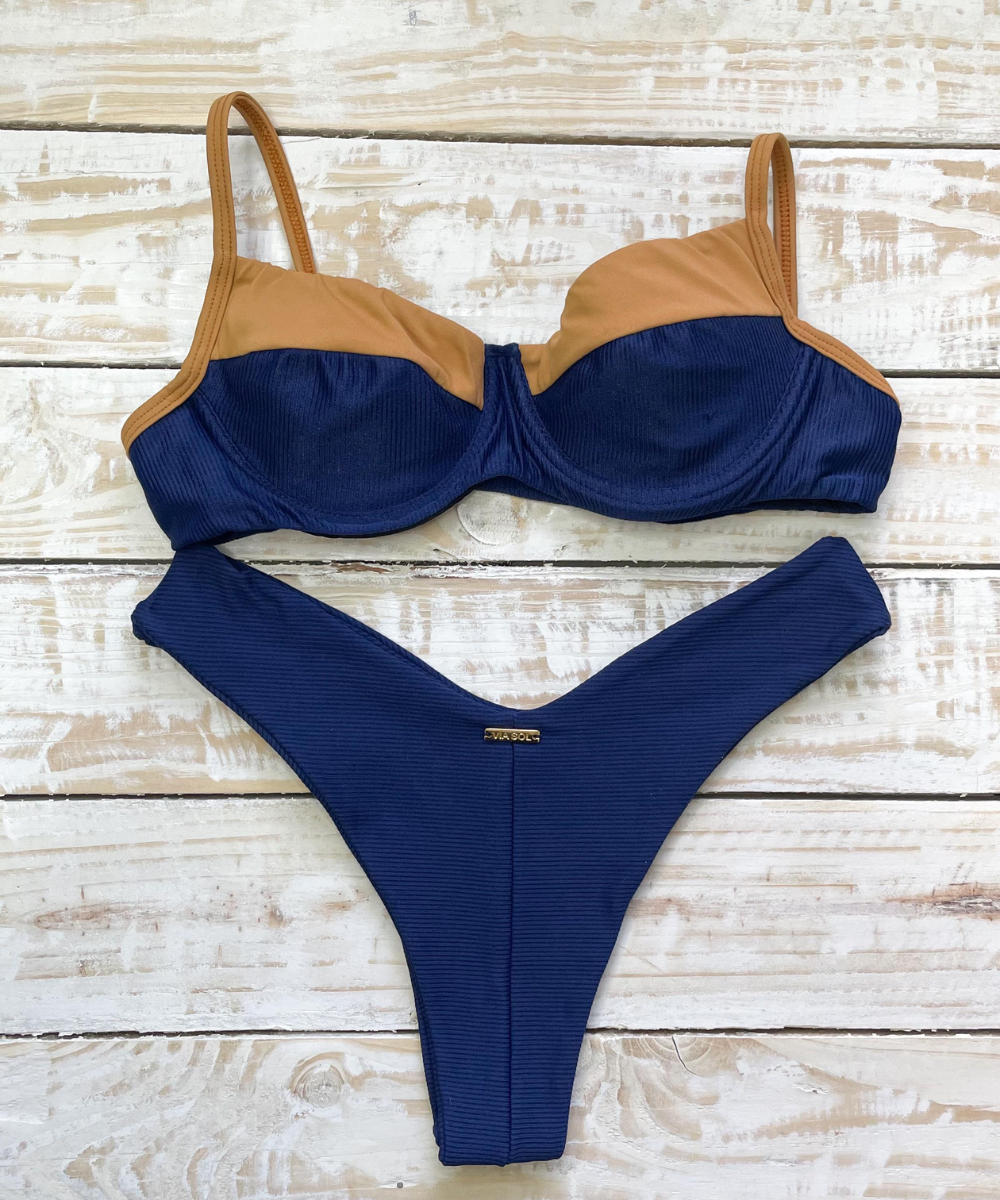 Bikini Meia-Taça NavyBrown with Bottom Hang Glider