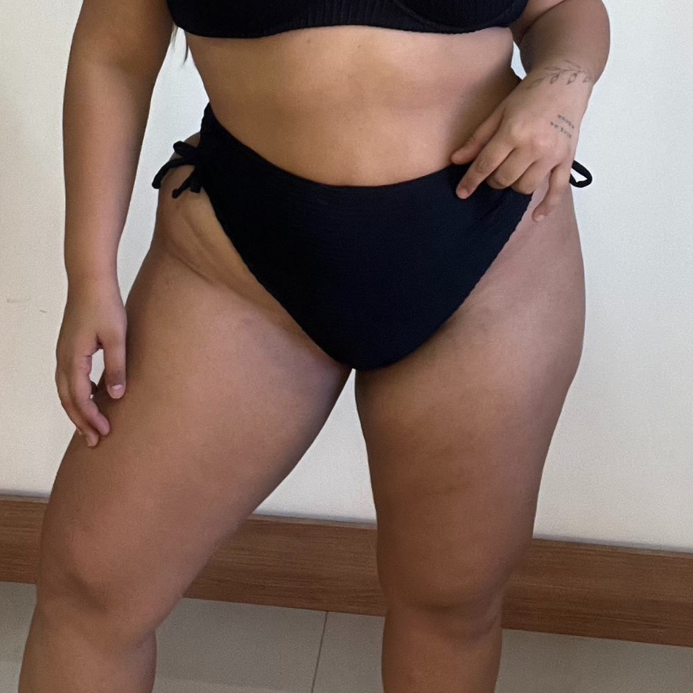 Bottom Bikini Plus Size Thong Tiras Textured Black