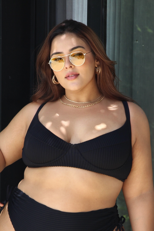 Top Bikini Plus Size Meia-Taça Black Textured