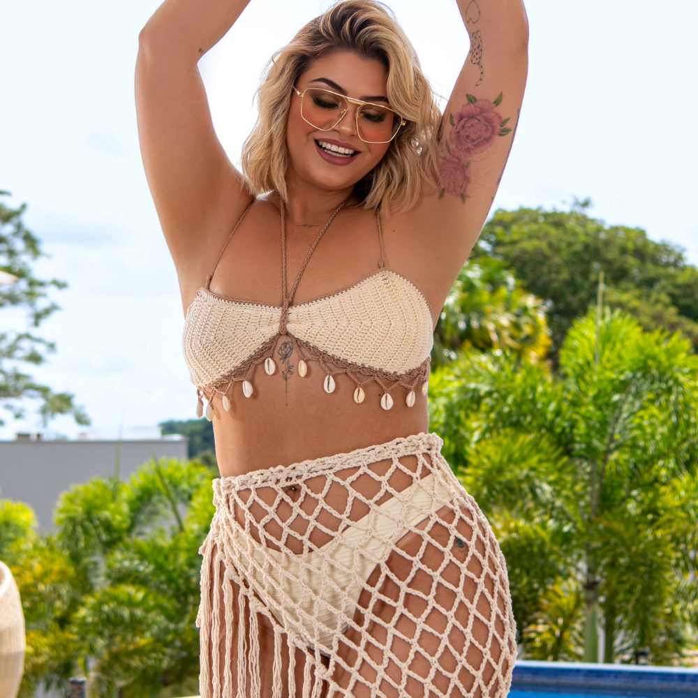 Cropped Crochet Shells Off-WhiteBrown