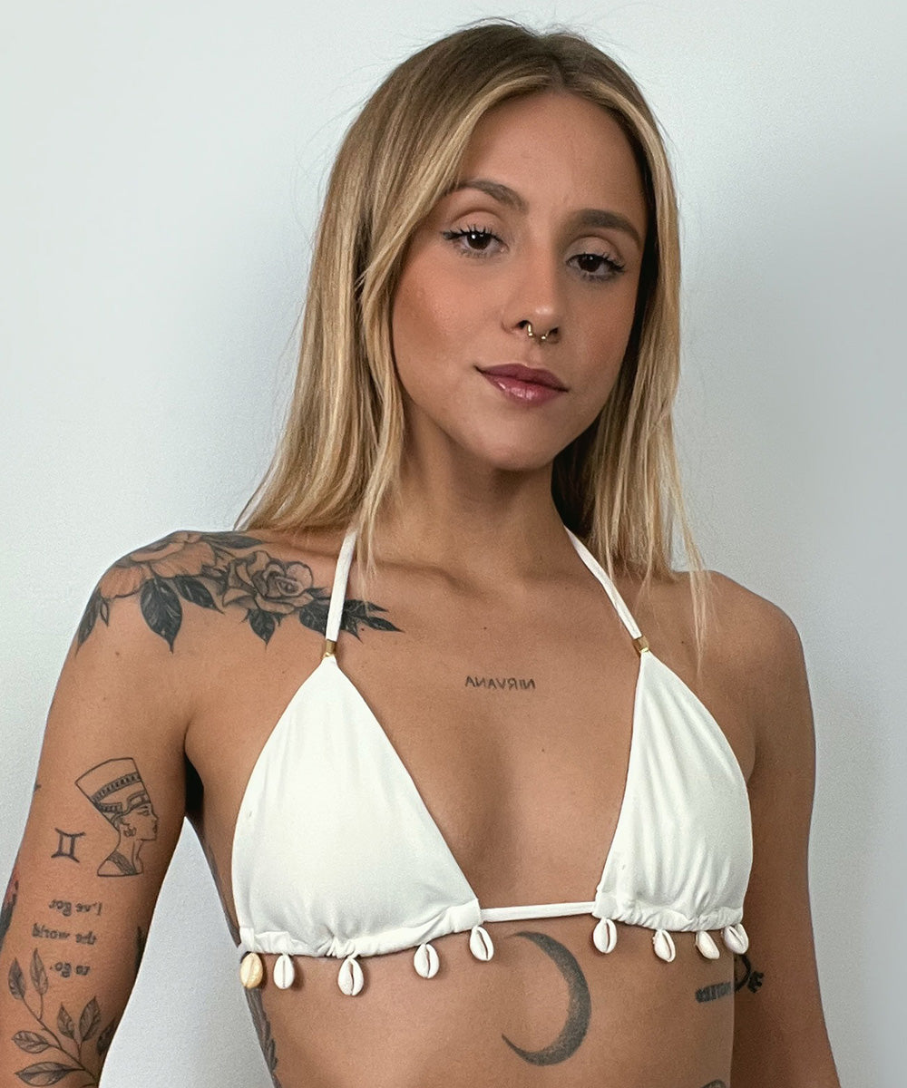 Top Bikini Triangle Shells Off-White