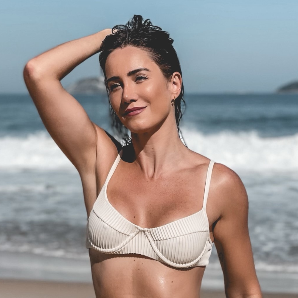 Top Bikini Meia-Taça Off-White White Textured