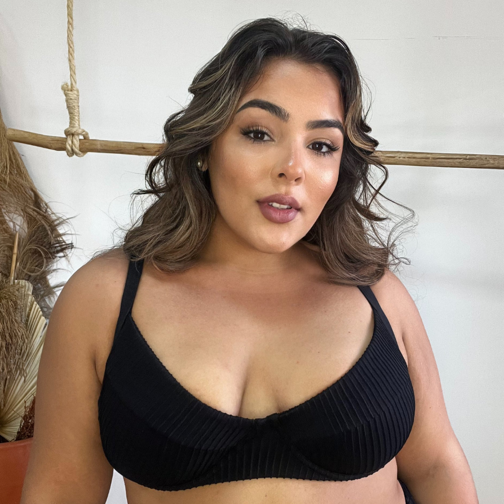 Top Bikini Plus Size Meia-Taça Black Textured