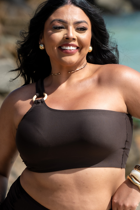 Top Um Ombro Só Cocoa Plus Size